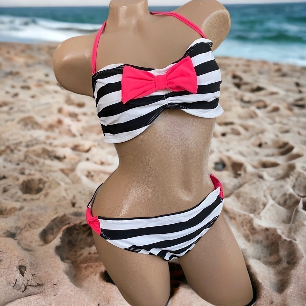 NEW Bikini Set California Waves 2 Pc Swimsuit Lined Removable Halter Strap XL